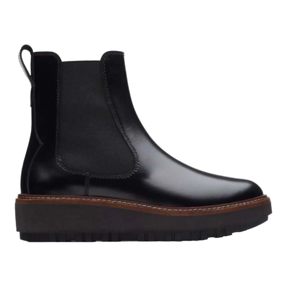 Clarks Orianna Up Black Leather Pull On Chunky Boots 8.5 - Picture 3 of 10